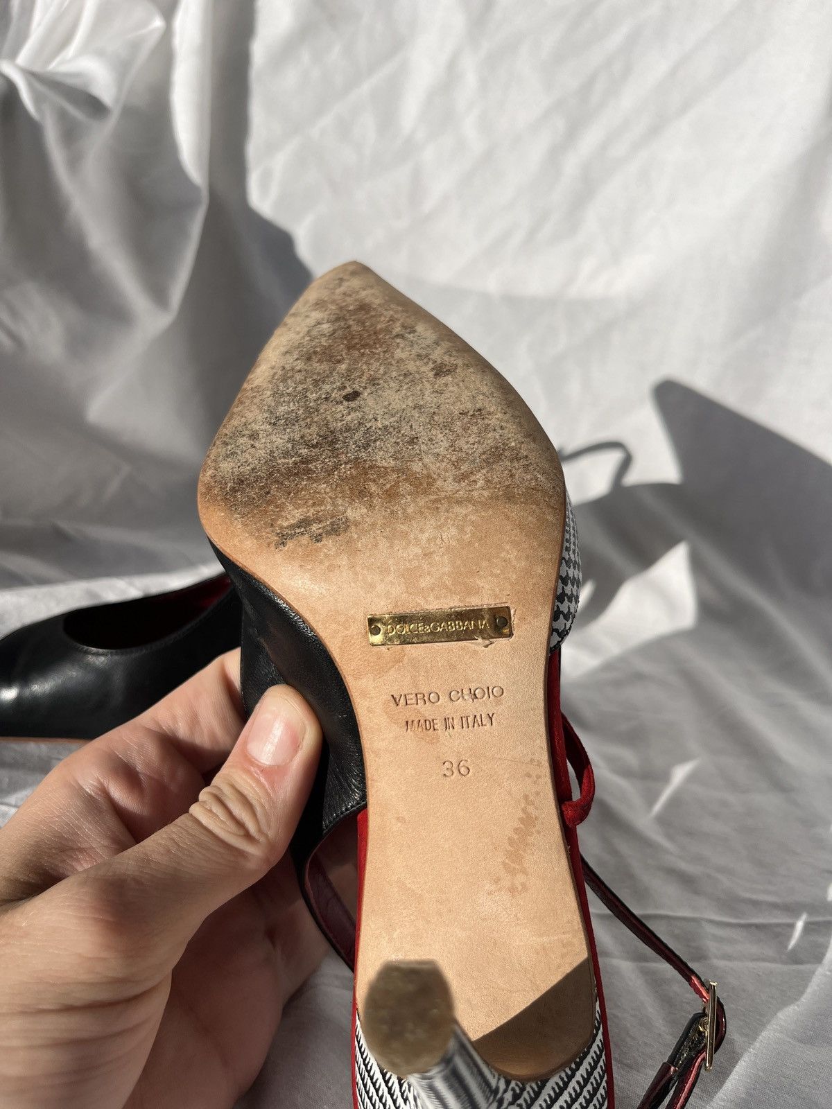 Dolce & Gabbana × Vintage Sling Back Heels Black and Houndstooth Size US 6 / IT 36 - 16 Thumbnail