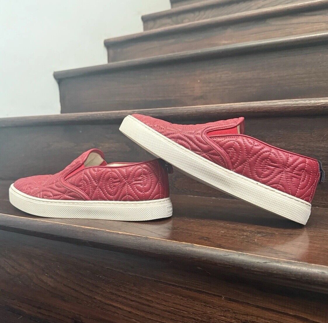 Gucci Dublin Rhombus Quilted Red GG Leather Slip On Sneakers Size US 6.5 / EU 39-40 - 5 Thumbnail