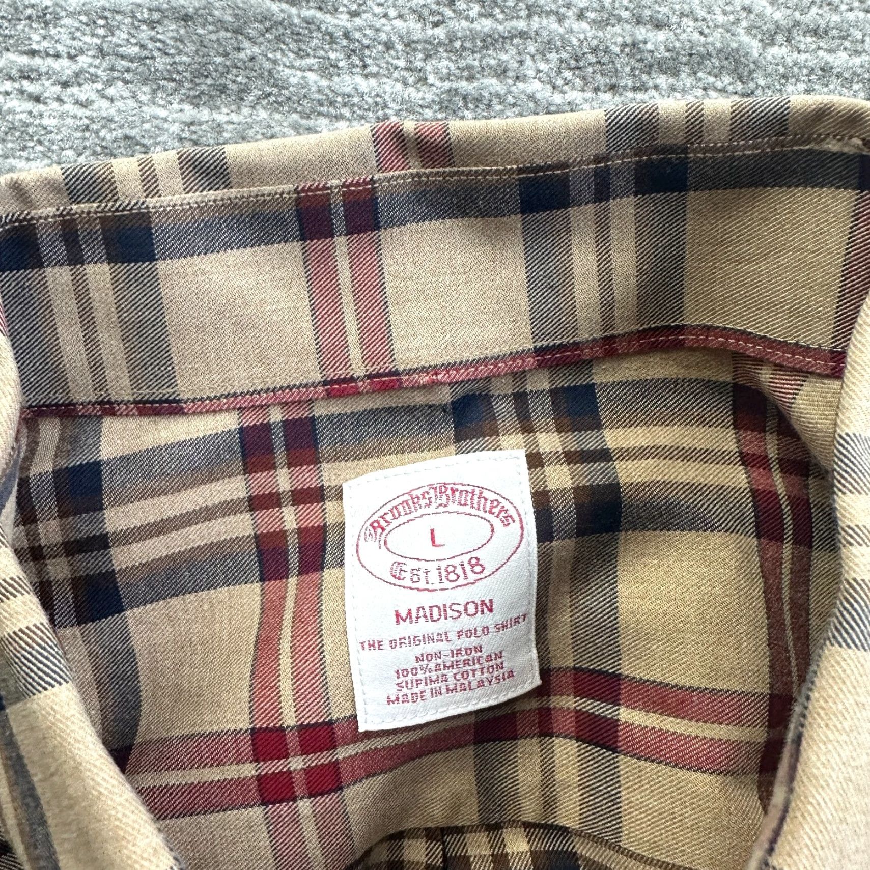 Brooks Brothers Brooks Brothers Shirt Mens Large Beige Nova Check Button Up Windowpane Madison Size US L / EU 52-54 / 3 - 7 Thumbnail