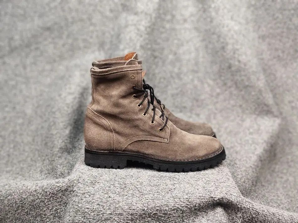 image of Avant Garde Fiorentini Baker Design Combat Boots Lace Up Suede Leather in Gray/Beige, Men's (Size 9