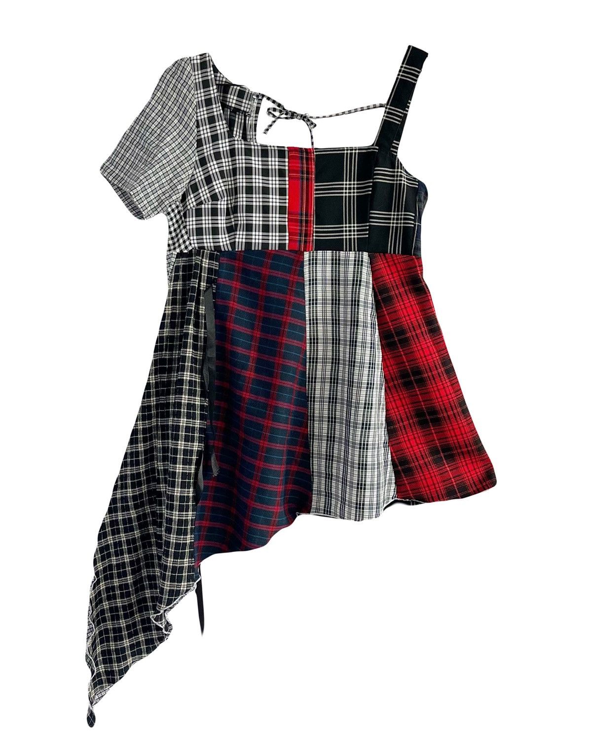 Custommade 1-of-1 Upcycled Plaid Patchwork Asymmetric Mini Dress Size S / US 4 / IT 40 - 1 Thumbnail