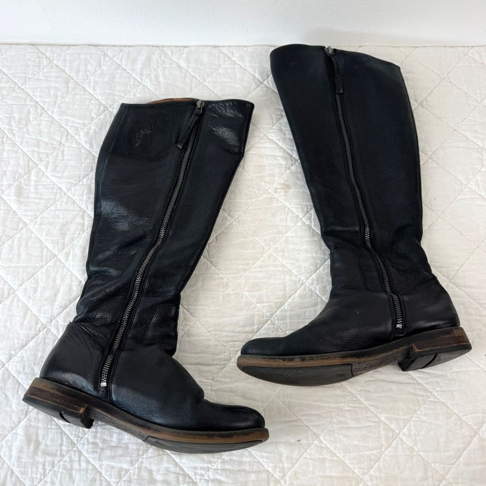 Vintage Marli Black Leather Knee High Riding Boot Womens Size 8M Side Zip Hand Finished Size US 8 / IT 38 - 2 Thumbnail