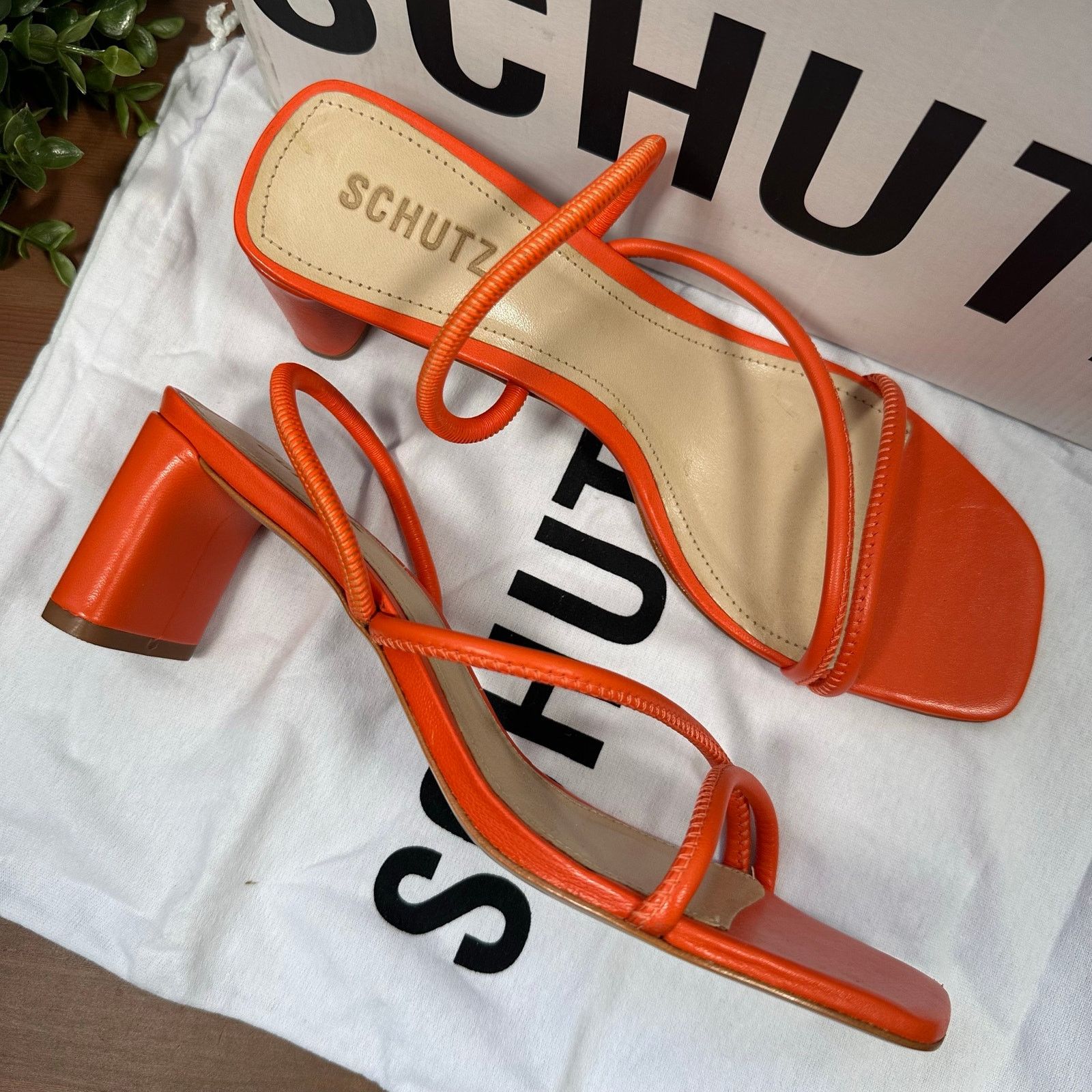 SCHUTZ Schutz Chessie Mid Leather Mid Heel Sandals Orange Size 9 Size US 9 / IT 39 - 3 Thumbnail