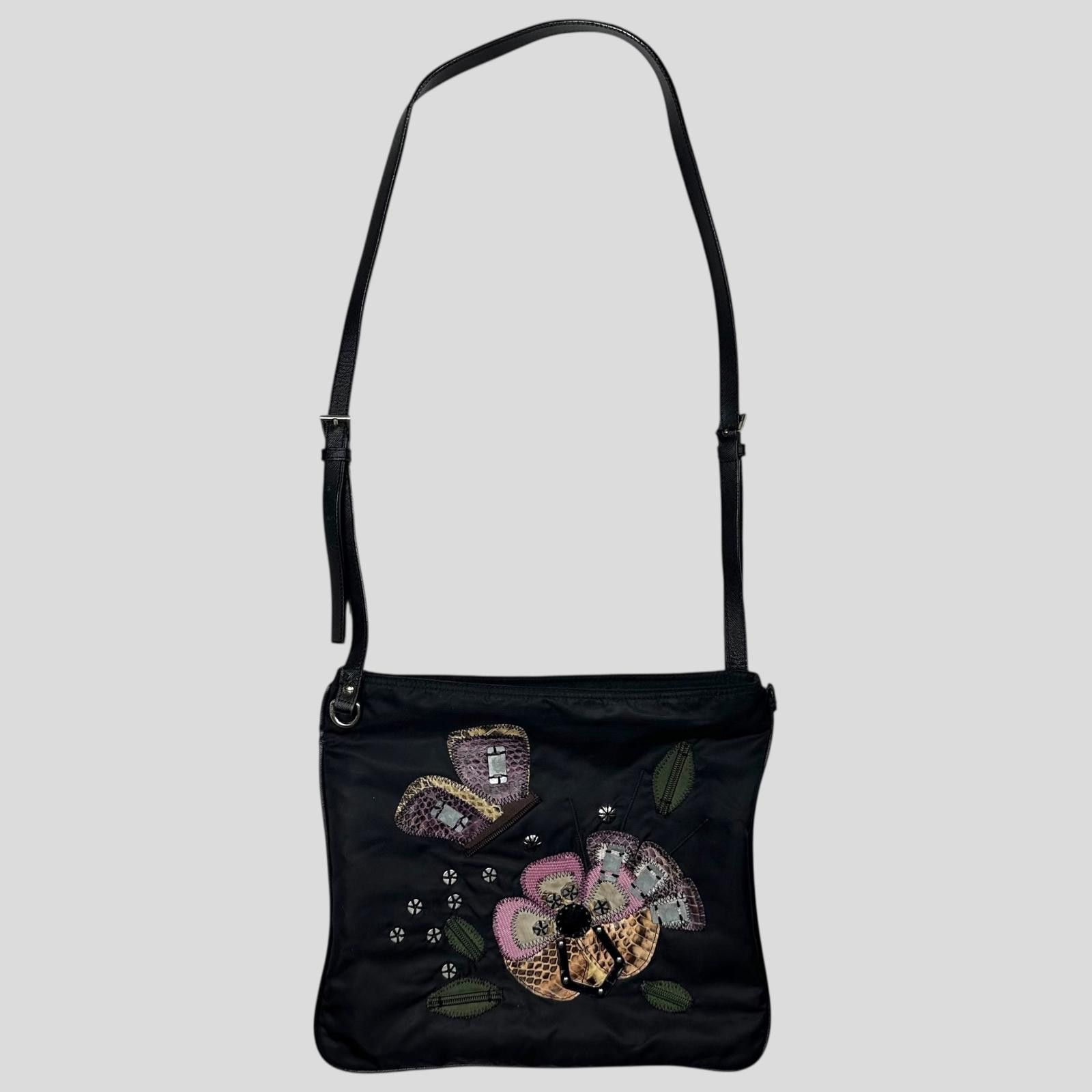 Prada Prada 00 Python Leather Appliqué Reverse Nylon Crossbody Bag Size ONE SIZE - 3 Thumbnail