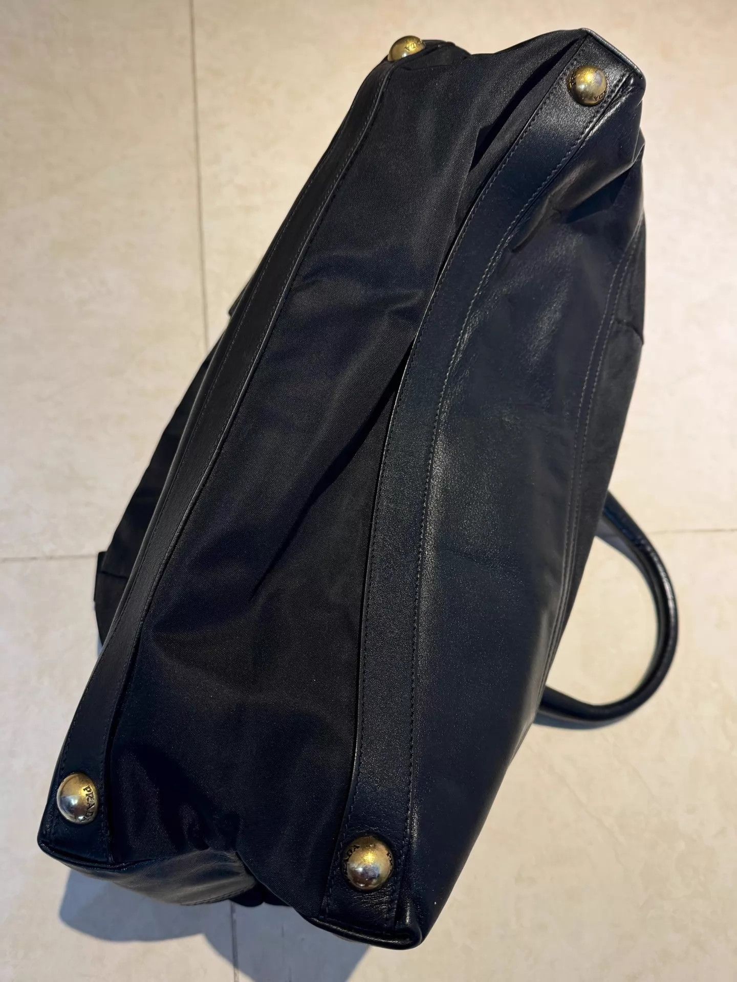 Prada Prada Logo Nylon Waxed Leather Tote Bag Unisex Black Size ONE SIZE - 4 Thumbnail
