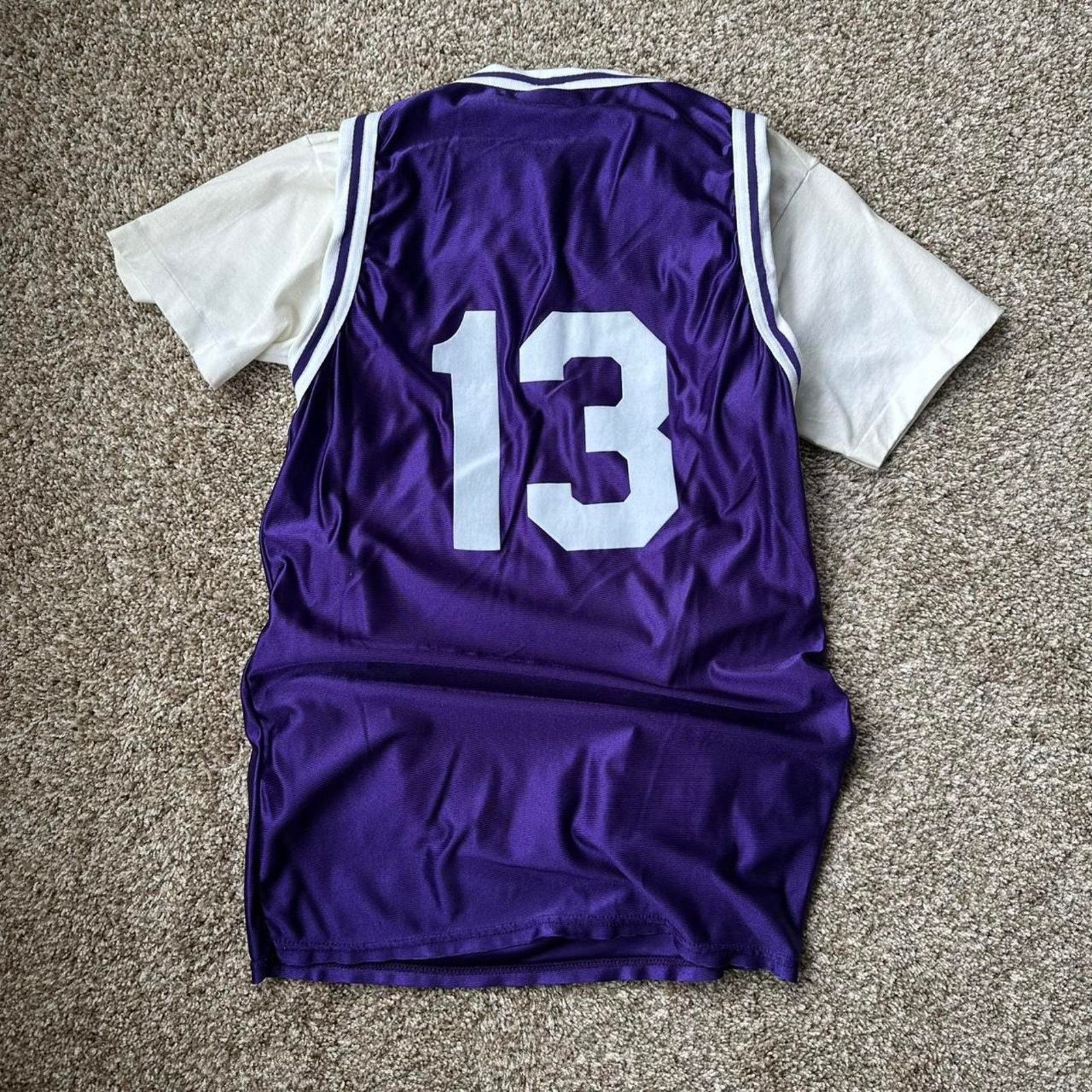 Vintage Vintage 80s White Black Tee Purple Basketball Jersey Shirt Size US M / EU 48-50 / 2 - 8 Thumbnail