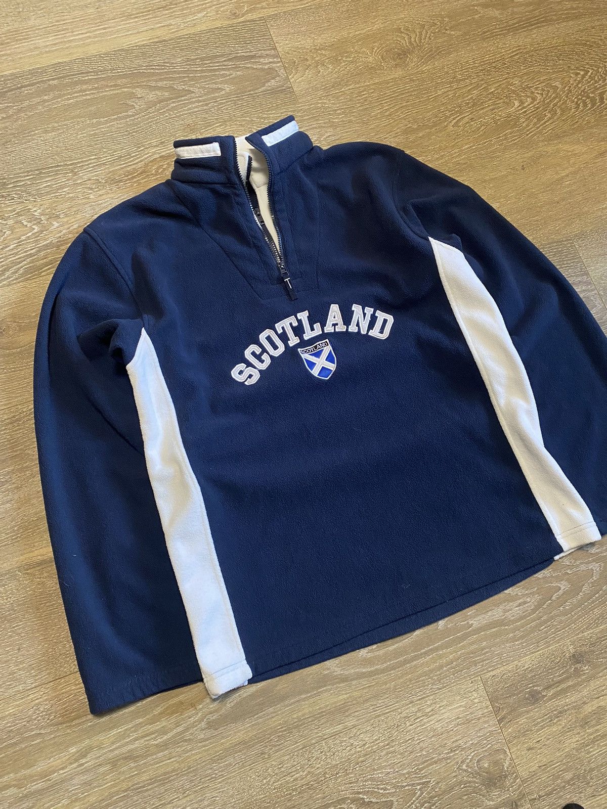 Japanese Brand × Vintage Vintage Scotland 1/4 Zip Navy Fleece Sweatshirt Size US L / EU 52-54 / 3 - 2 Thumbnail