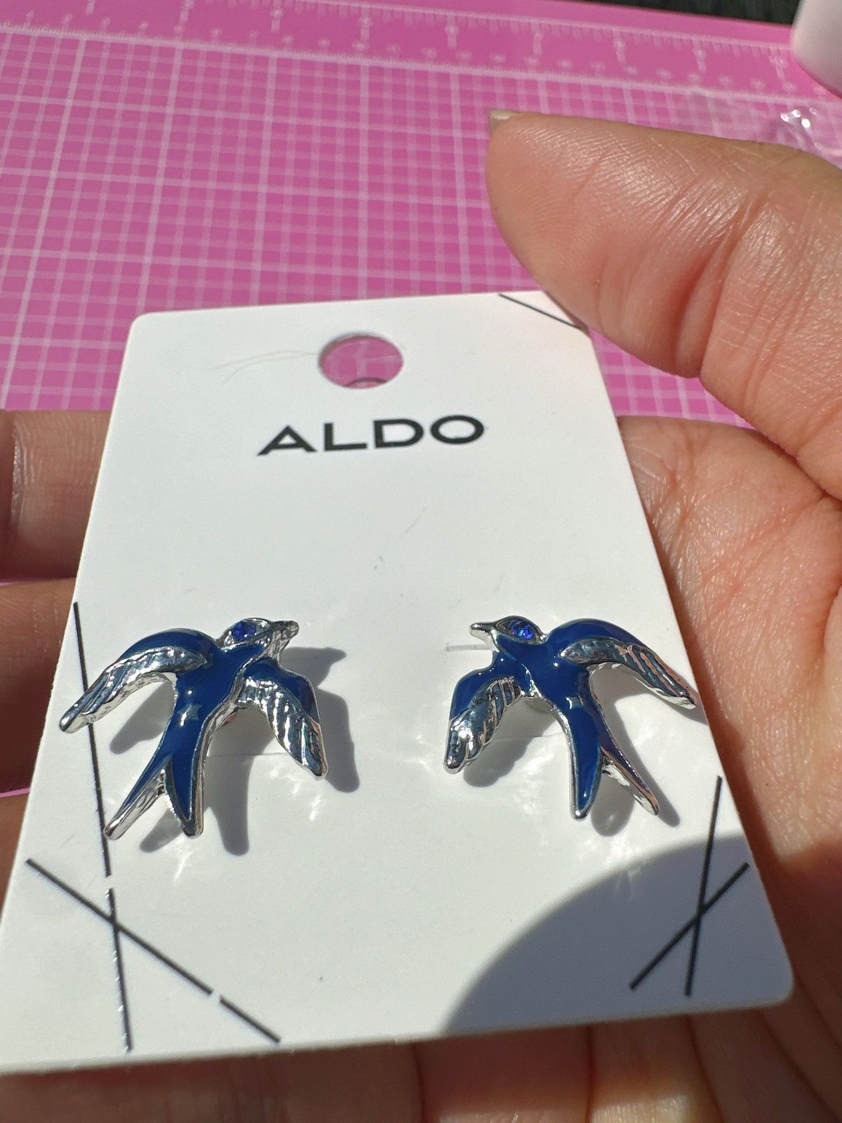 Designer Aldo spring swallow Blue Silver Enamel Bird Earrings studs Size ONE SIZE - 2 Thumbnail