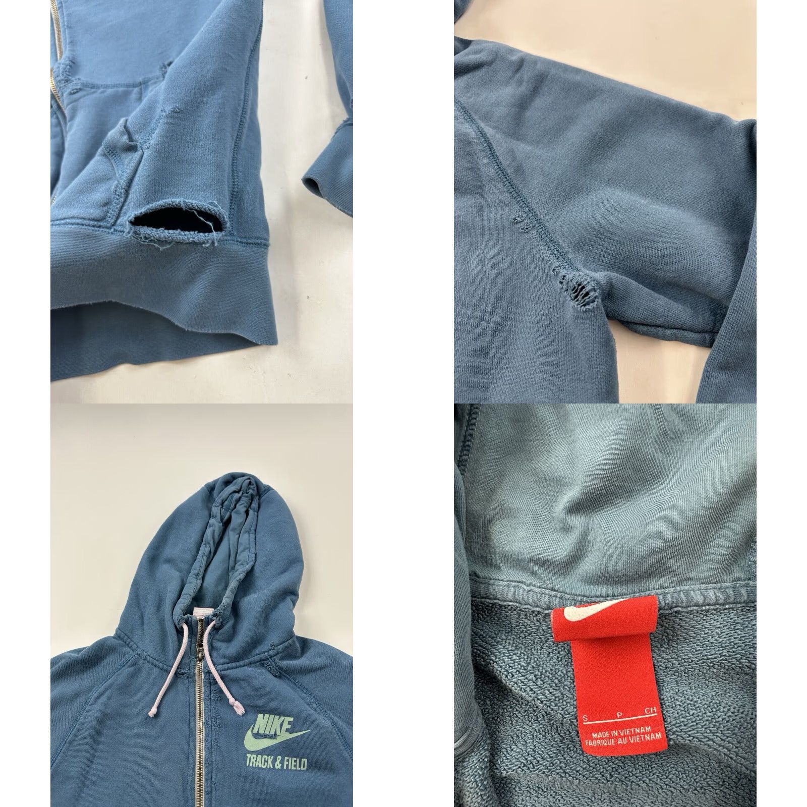 Nike Nike Hoodie Full Zip Mens Small Blue Cotton Distressed Track & Field Sports Size US S / EU 44-46 / 1 - 8 Thumbnail