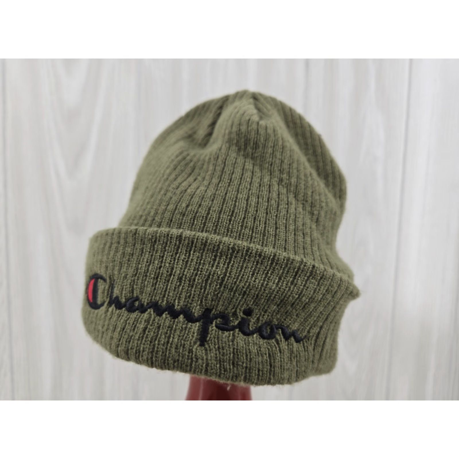 Champion Champion Beanie Cap Spelled Out Army Green Cuff One Size Fits Most Beanie Unisex Adults Winter Lightweight Stretch Knit Acrylic Size ONE SIZE - 2 Thumbnail