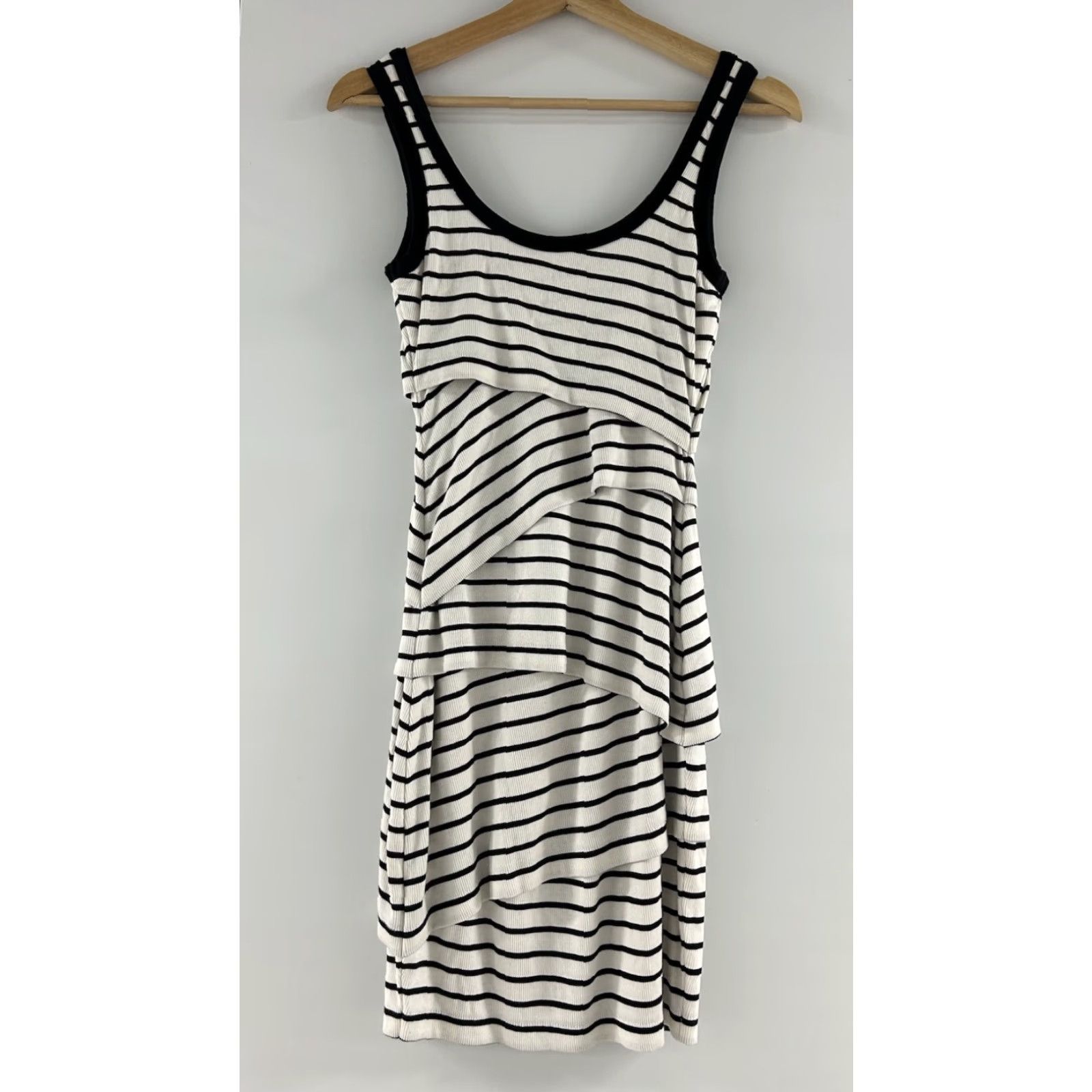Bailey 44 Women Bailey44 White/Black Stripe Knit Asymmetrical Bodycon Column Dress Size XS Size XS / US 0-2 / IT 36-38 - 2 Thumbnail
