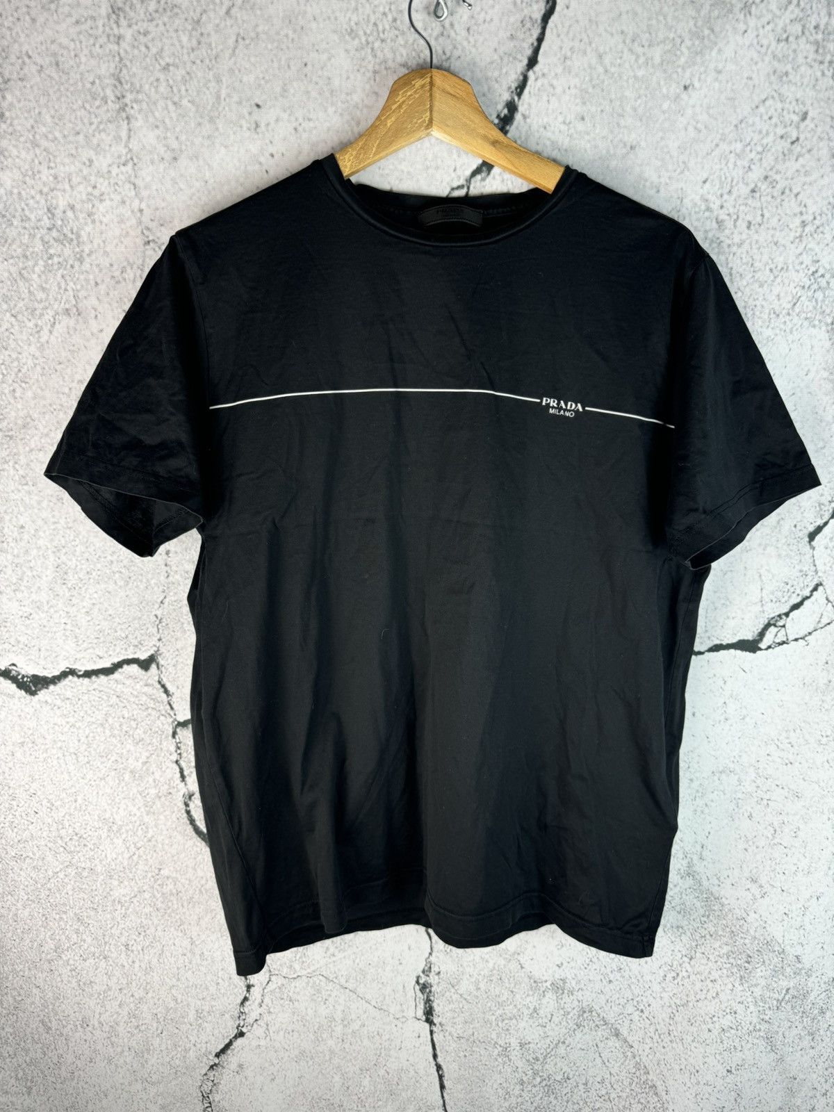 Prada Prada Milano Tab Logo Slim Fit Nylon Pocket Shoulder T-Shirt 