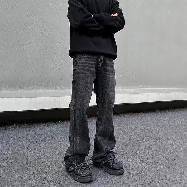 Japanese Brand Street Loose Straight Flare Black Jeans Size US 33 - 3 Thumbnail