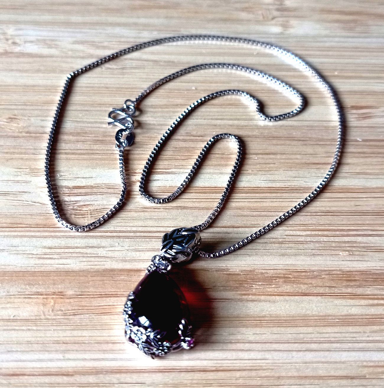 Designer × Japanese Brand × Vintage Vintage Floral Garnet Pendant Silver Necklace Chrome Rave Size ONE SIZE - 7 Thumbnail