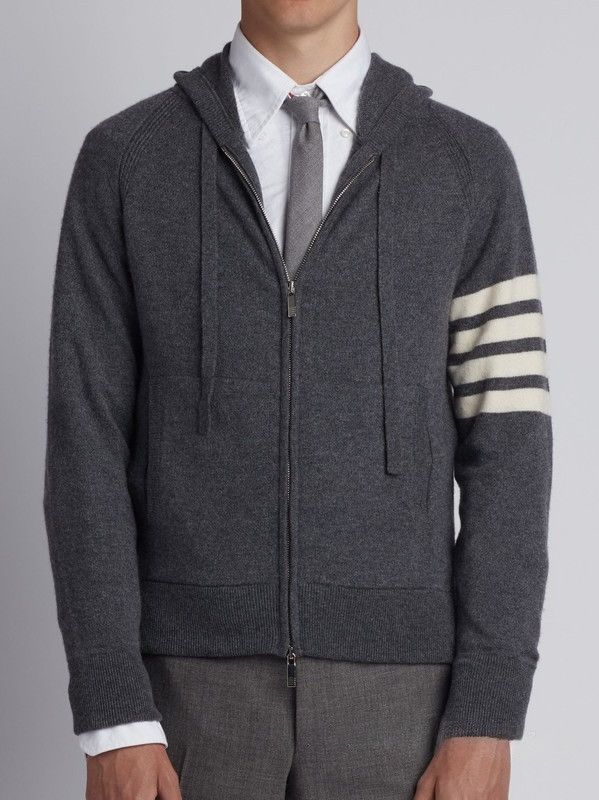Thom Browne Thom Browne 4-Bar Virgin Wool Zip Hoodie Grey Pullover Japan Size US L / EU 52-54 / 3 - 1 Thumbnail