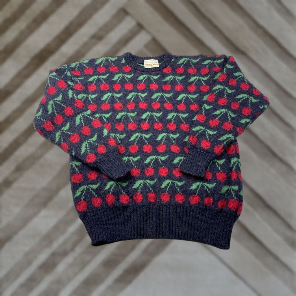 Vintage VINTAGE Knit Pics Jumper Wool Crew Neck Multicoloured Blue 80s Womens S/M Pullover Knit Abstract Cherry Cottagecore Size S / US 4 / IT 40 - 1 Thumbnail