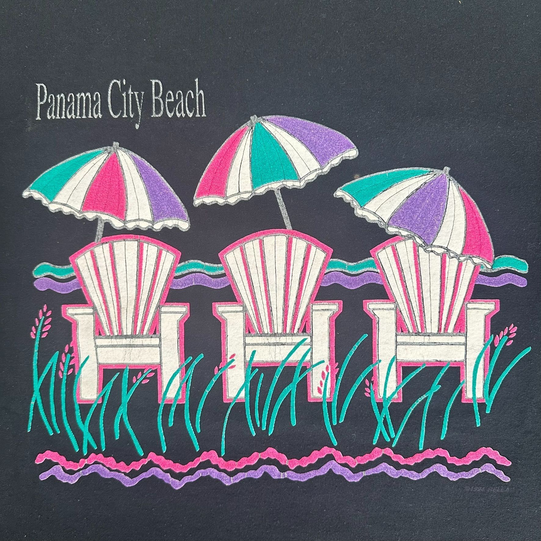 Jerzees Vintage 90s Panama City Beach Puff Print T-Shirt Black PCB S Size US XL / EU 56 / 4 - 2 Thumbnail