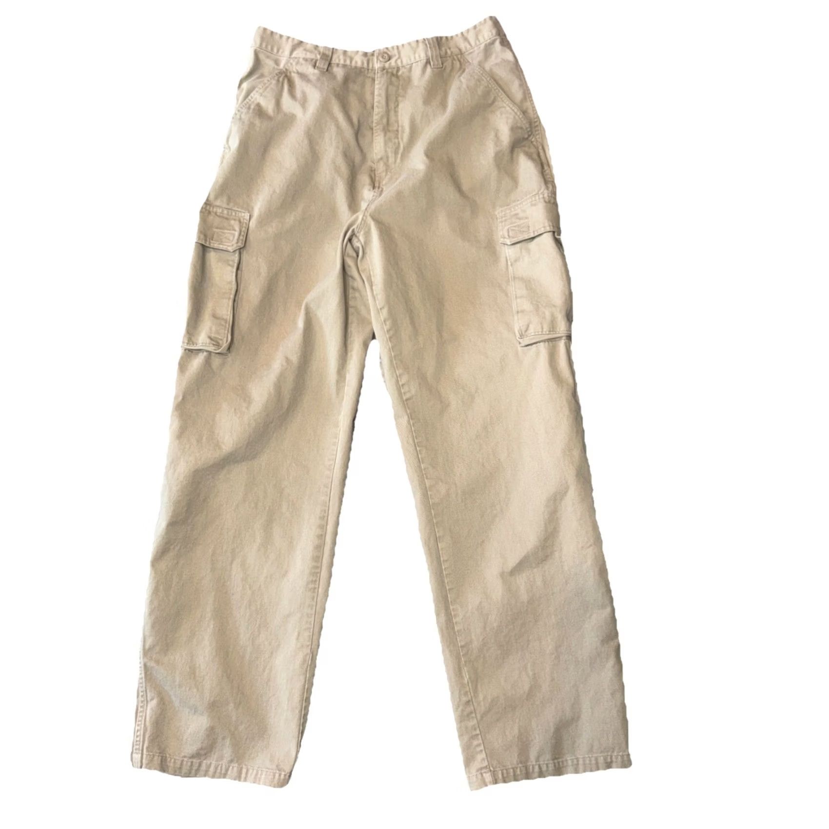 Vintage Plugg Cargo Pants Men 36X34 Khaki Beige Cotton Cargo Pocket Straight Leg Mens Casual Workwear Size US 36 / EU 52 - 2 Thumbnail