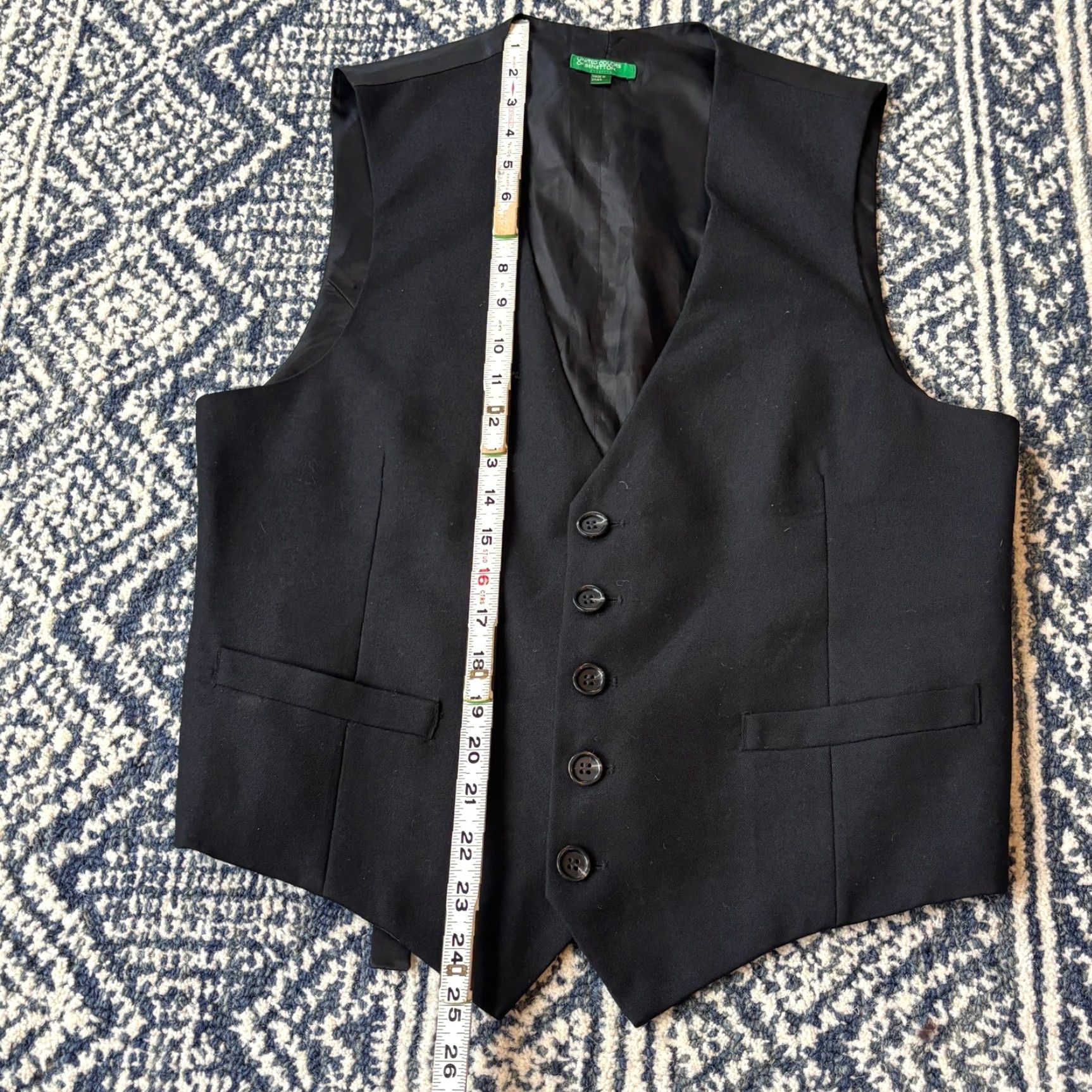 United Colors Of Benetton VEST United Colors of Benetton Mens US38 Black Wool V Neck 5 Button Vest Size US XXS / EU 40 - 4 Thumbnail