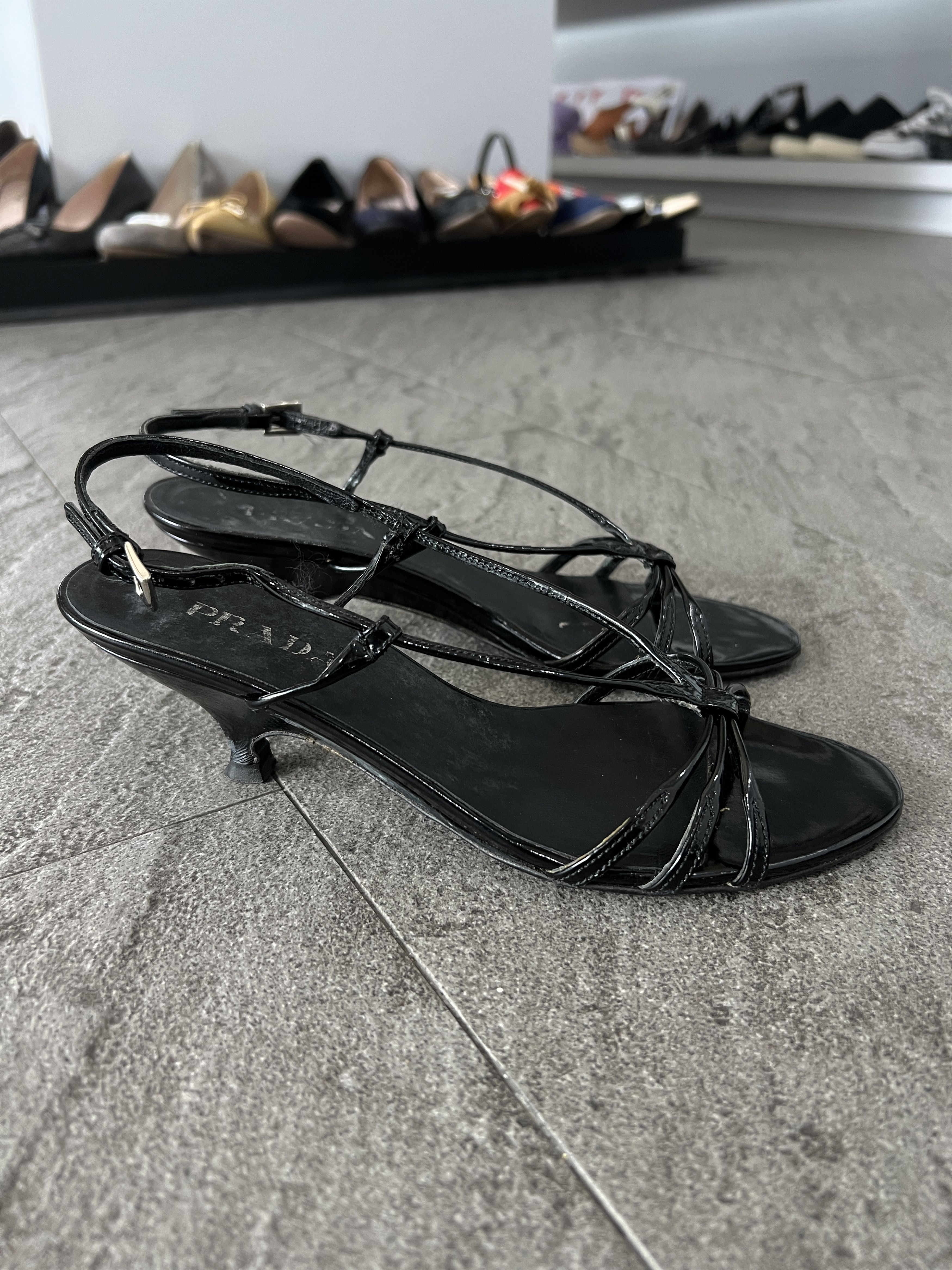 Prada Prada Black Patent Strappy Slingback Kitten Heels 35.5 Size US 5.5 / IT 35.5 - 1 Thumbnail