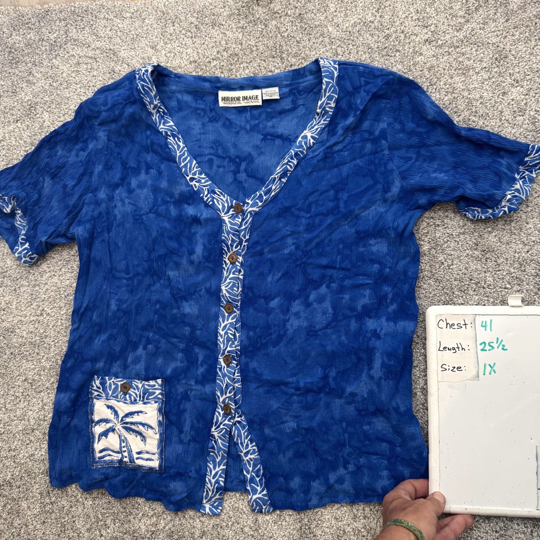 Vintage VINTAGE Mirror Image 2 Piece Dress Set Shirt Dress 1X Plus Blue Palm Boho Resort Beach Crinkle Rayon Size XL / US 12-14 / IT 48-50 - 5 Thumbnail