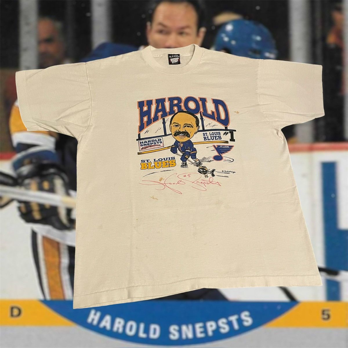 NHL × Vintage Vintage 1990 NHL Harold Snepsts St. Louis Blues Hockey Tee Size US XL / EU 56 / 4 - 1 Thumbnail