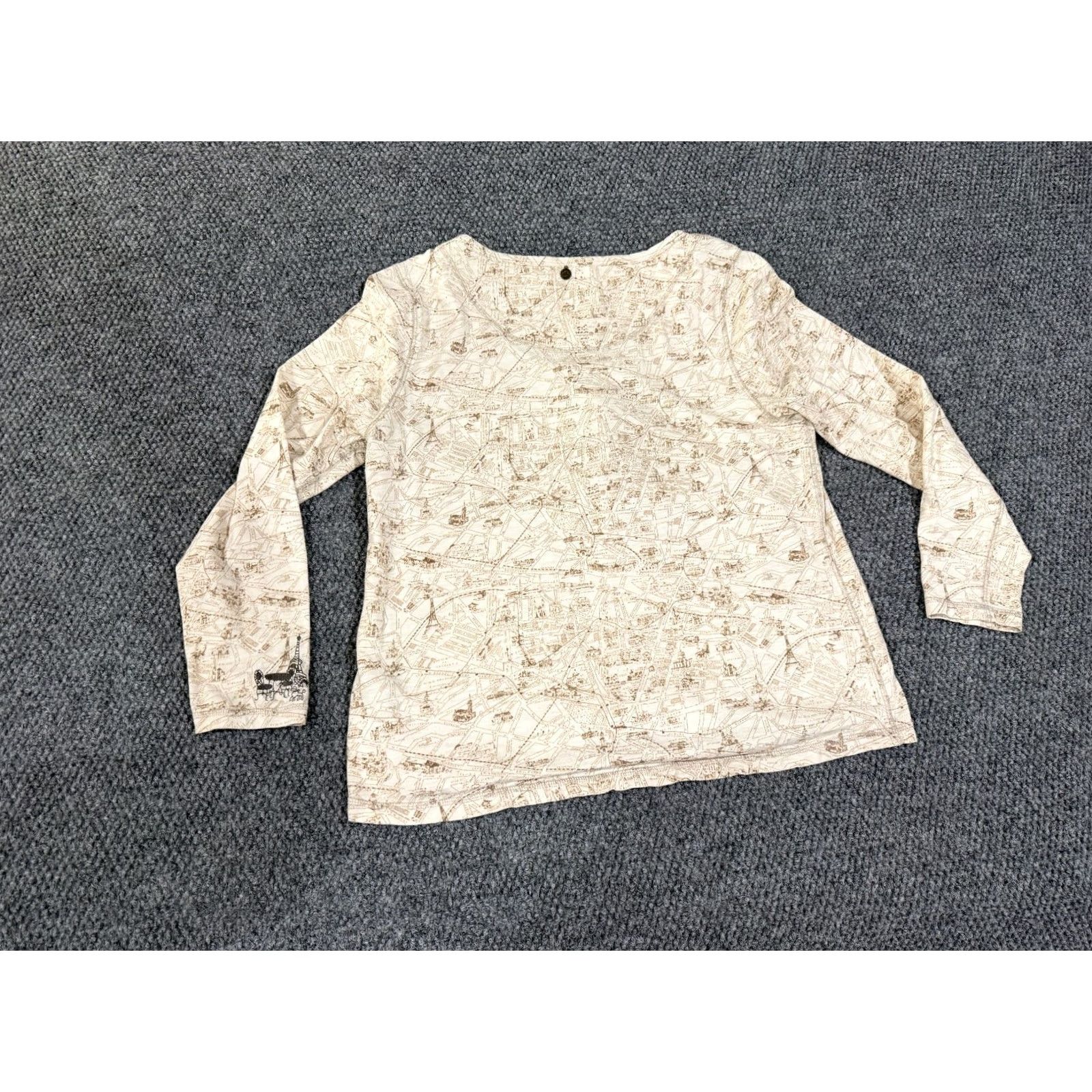 Soft Surroundings Soft Surroundings Shirt Womens L Geometric Embroidered Round Neck Long Sleeve Casual Tunic Beige Logo no holes or tears Size L / US 10 / IT 46 - 7 Thumbnail
