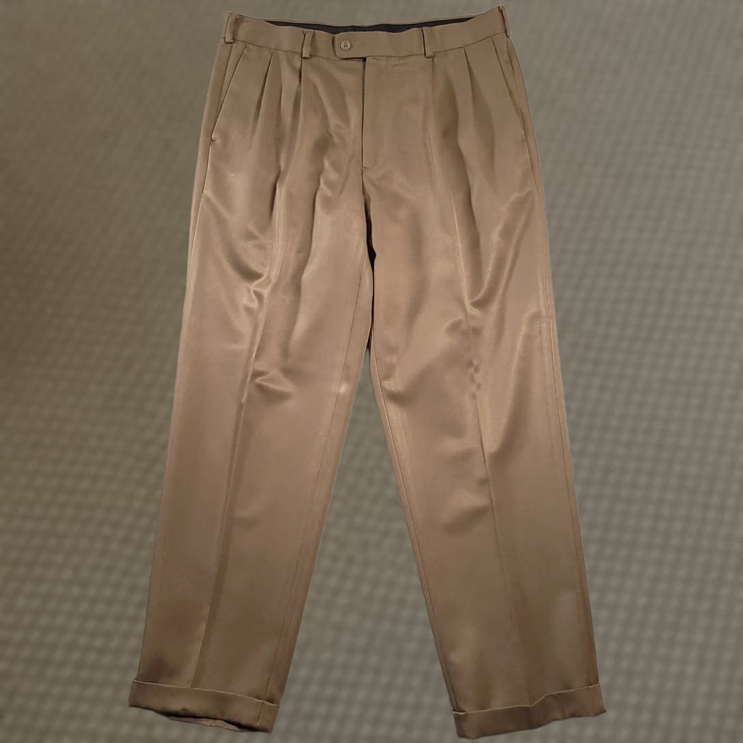 Vintage John Henry Men's Pants Size 36 x 32 Beige Pleated Front Cuffed Dress Pants Regular Rise Tapered Leg Mens Size US 36 / EU 52 - 1 Thumbnail