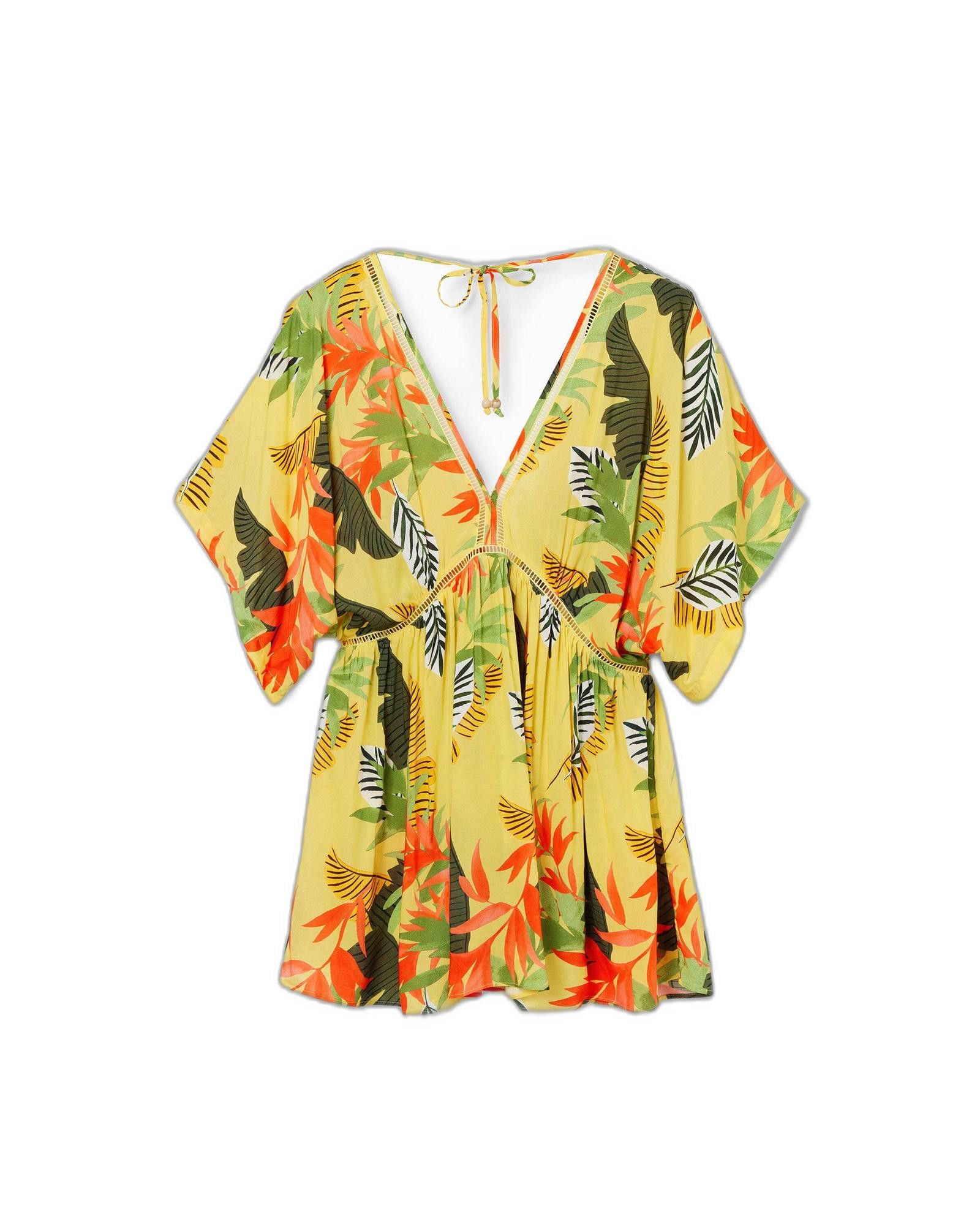 image of Desigual V-Neck Short Sleeve Dress In 100% Viscose in Yellow, Women's (Size XL)