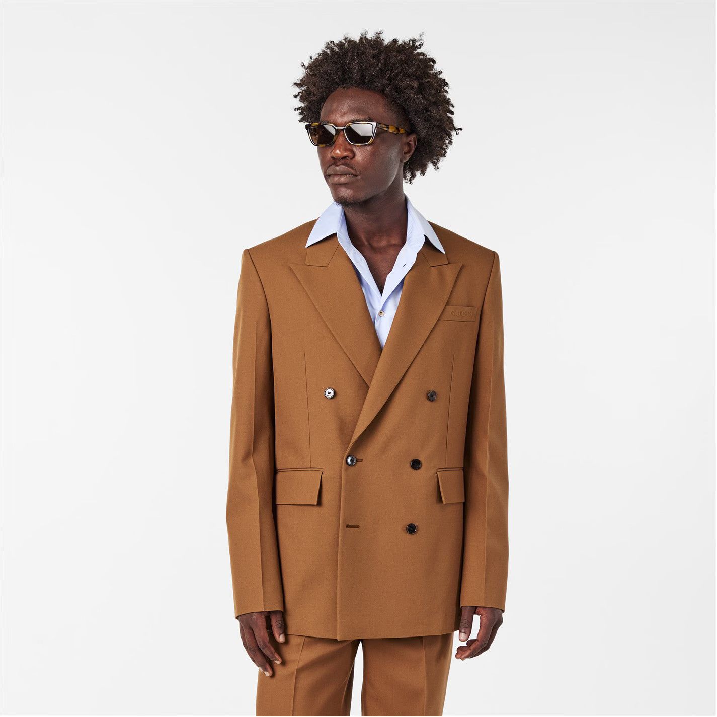 Gucci o1g2r1mq0426 Twill Double-Breasted Blazer in Brown Size US M / EU 48-50 / 2 - 3 Thumbnail