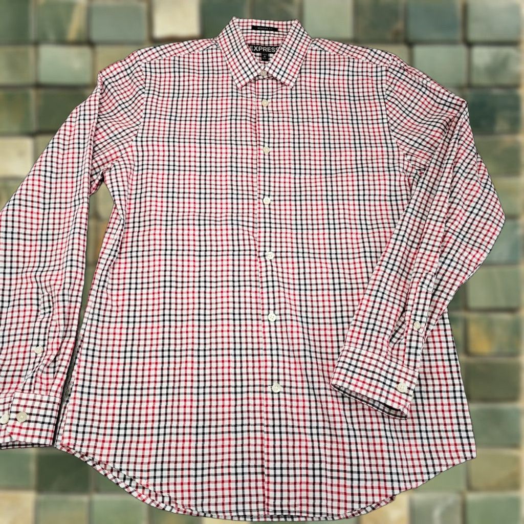 Express Express Shirt Mens M Red Check Button-Up Shirt Size US M / EU 48-50 / 2 - 1 Thumbnail