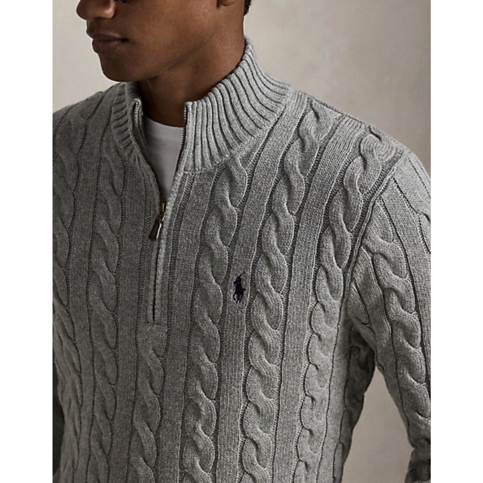 Polo Ralph Lauren VINTAGE Polo Ralph Lauren Cable-Knit Cotton Quarter-Zip Sweater in Grey Men Medium NWT Size US M / EU 48-50 / 2 - 5 Thumbnail