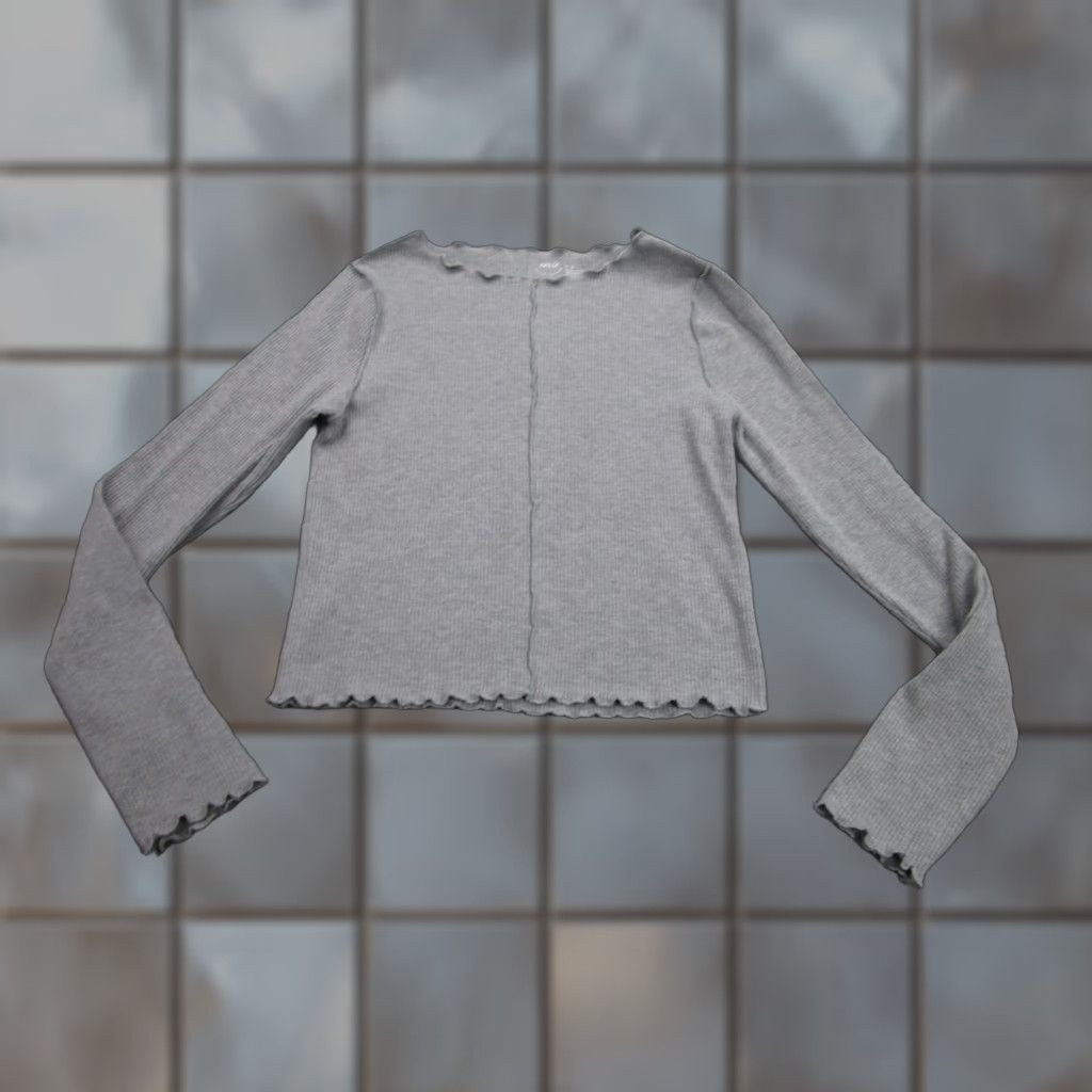 Vintage Aerie Shirt Womens M Gray Ribbed Lettuce Hem Long Sleeve Cropped Top Bella - Vintage Style Not Applicable Size M / US 6-8 / IT 42-44 - 1 Thumbnail