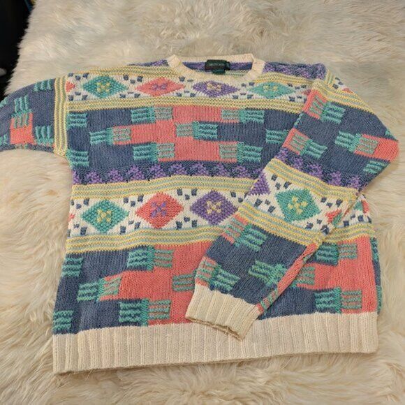Britches × Vintage Britches Hand Knit Chunky Pastel Crewneck Sweater Size Large Size L / US 10 / IT 46 - 1 Thumbnail