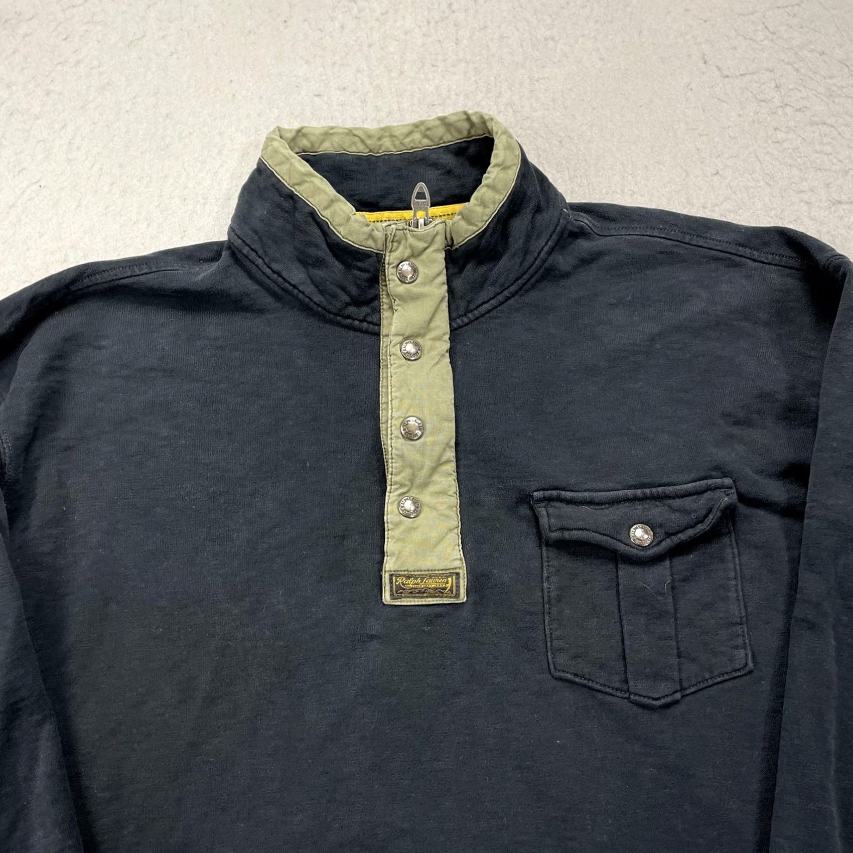 Polo Ralph Lauren VINTAGE Polo Ralph Lauren Sweatshirt Mens 2XLT Black Fleece Henley Mock Neck Pullover Size US XXL / EU 58 / 5 - 2 Thumbnail