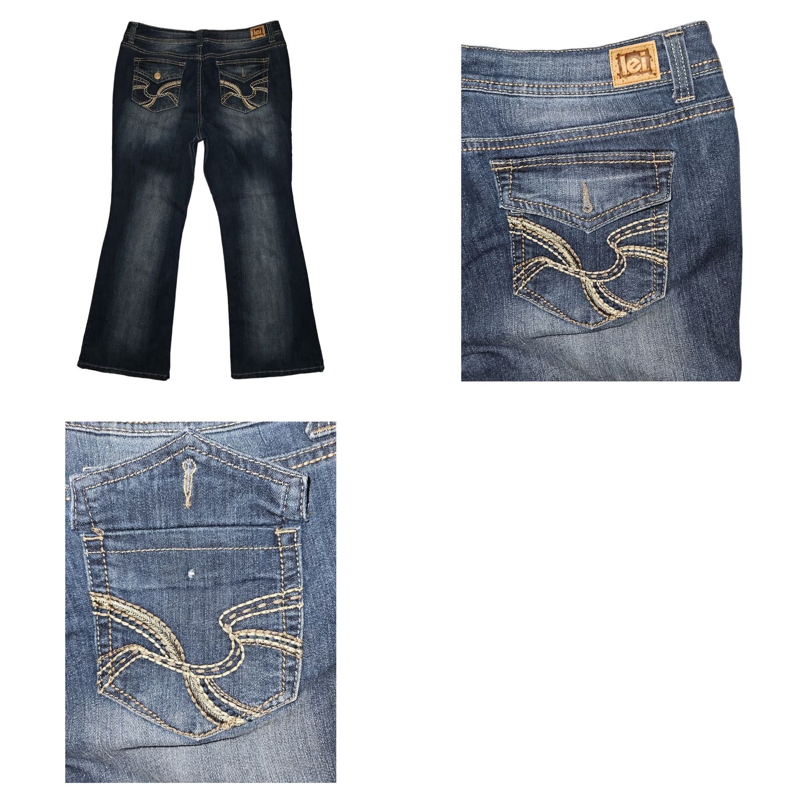 Vintage VINTAGE LEI Sophia Hipster Flare Jeans Women's 17 Short Blue Denim Embroidered Casual Size 38" / US 16 / IT 52 - 8 Thumbnail