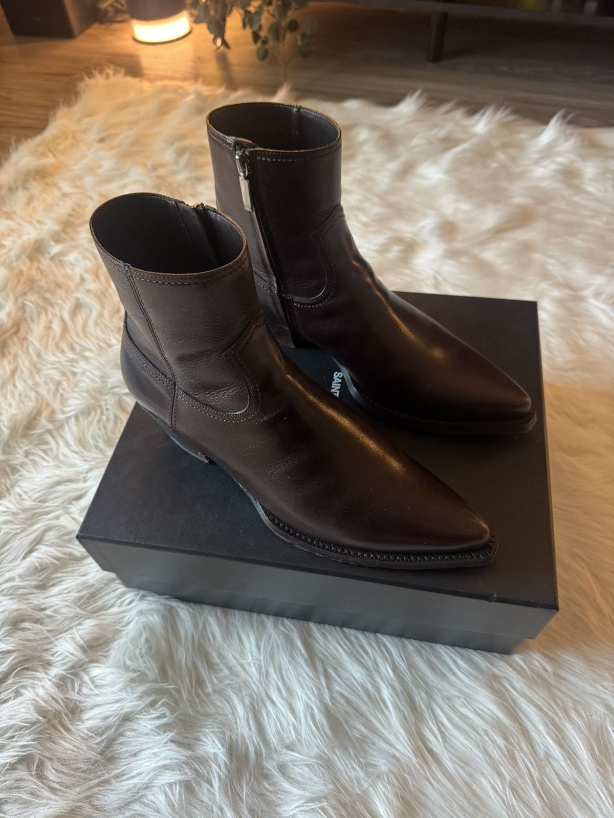 SAINT LAURENT PARIS LUKAS 40 MILITARY BROWN BOOTS