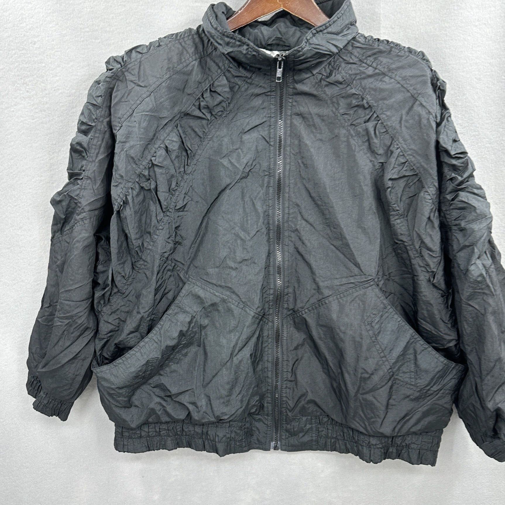 Etro VINTAGE Izzi Windbreaker Jacket Womens L Black 90s Retro Y2K Ruched Zipper Sport Size L / US 10 / IT 46 - 5 Thumbnail