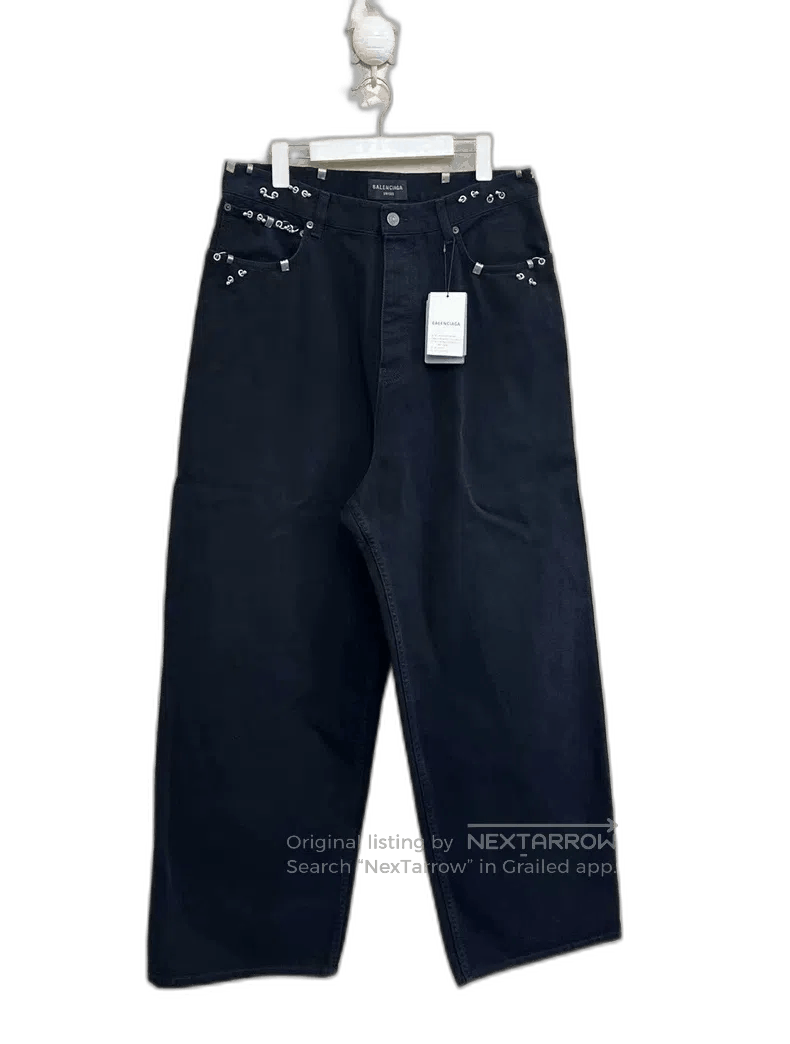 Balenciaga BALENCIAGA Black Metal Pierced Full Logo Jeans M Waist 4. Size US 31 - 1 Thumbnail