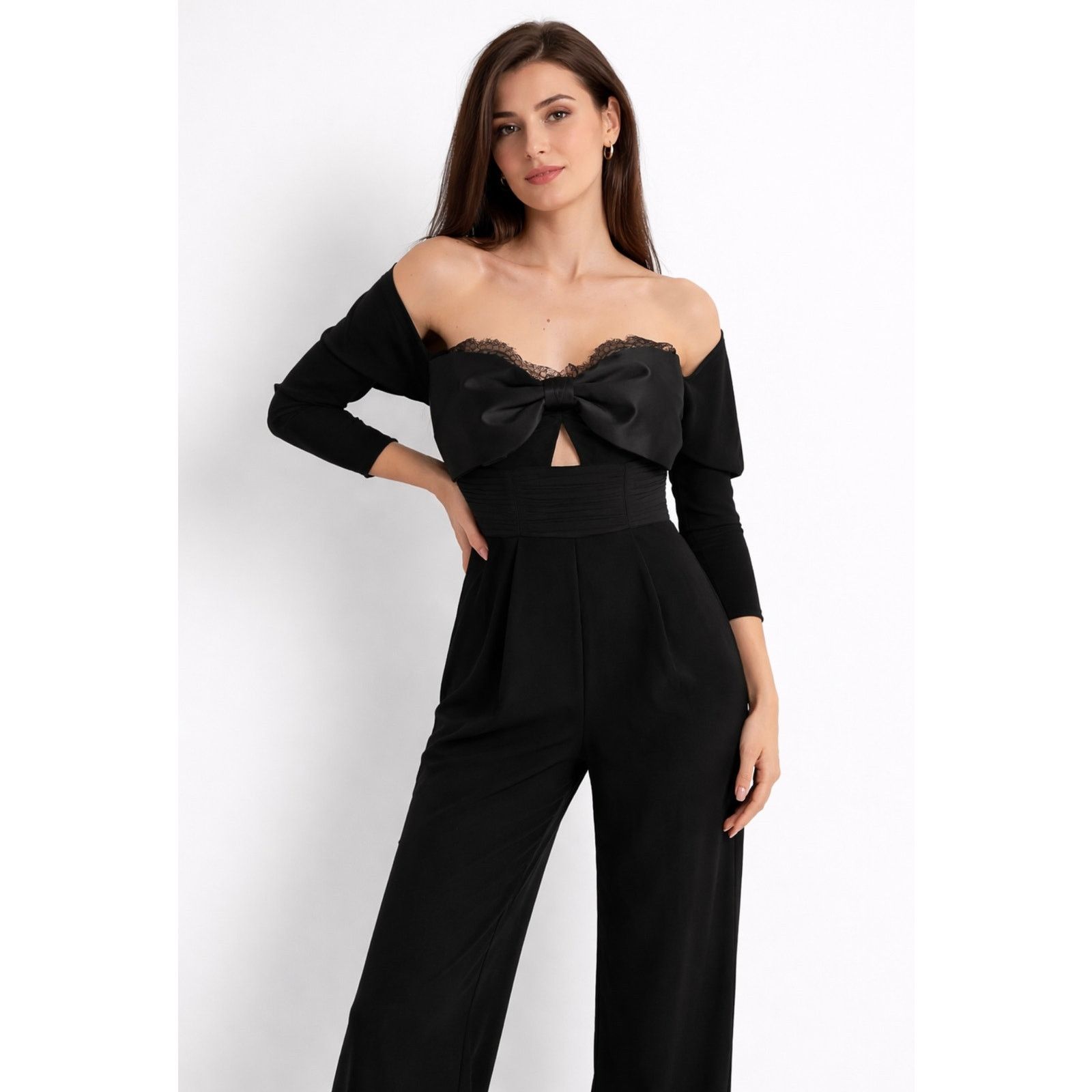 Self-Portrait Self-Portrait Black Jumpsuit Bow Off Shoulders Choker Size 26" / US 2 / IT 38 - 1 Thumbnail