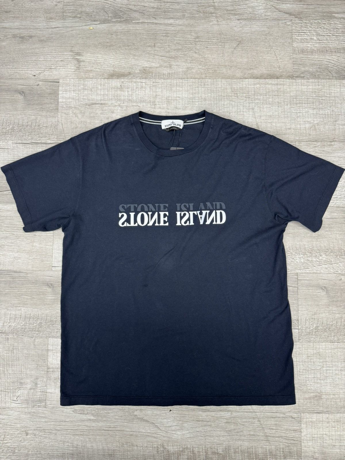 image of Stone Island Graphic Six Reflective Logo Tee in Navy, Men's (Size 2XL)