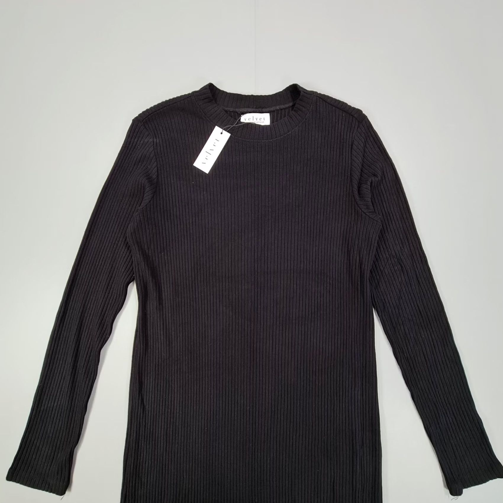 Velvet Velvet by Graham & Spencer Womens Dress Black XL Maxi Knit Stretch Rib Long Sleeve Round Neck Pullover Everyday/Holiday Size XL / US 12-14 / IT 48-50 - 3 Thumbnail