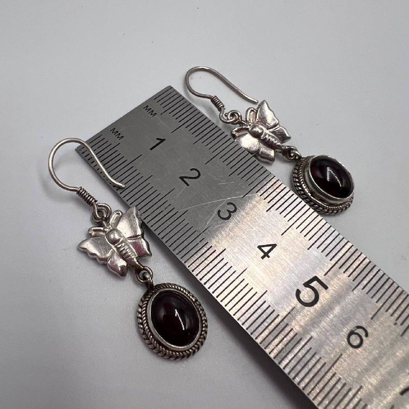 Sterling Silver × Vintage Vintage Sterling Silver 925 Butterfly Drop Earrings Garnet Size ONE SIZE - 3 Thumbnail