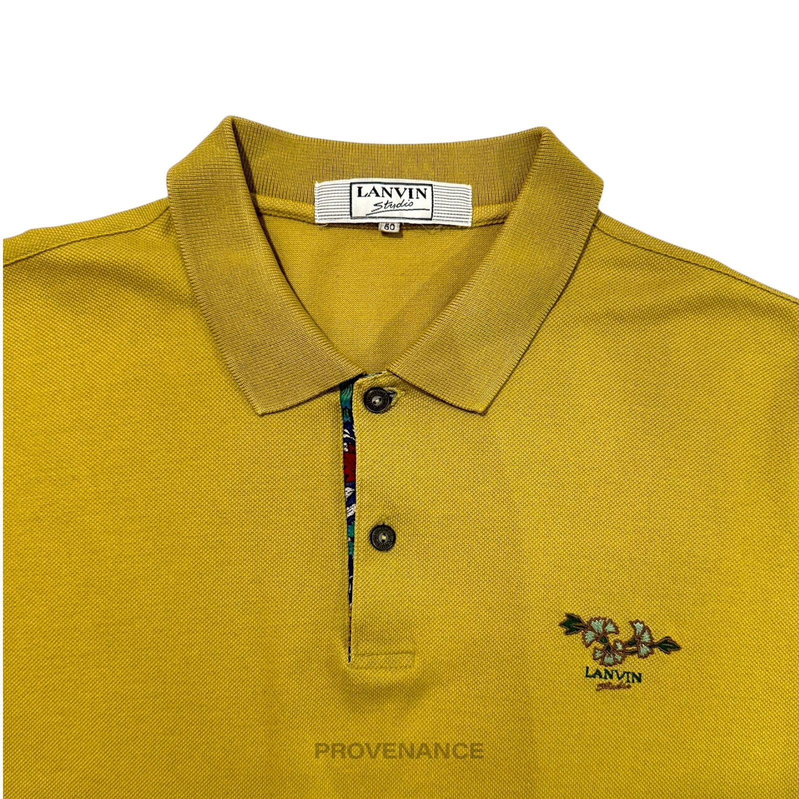 Lanvin 🔴 Lanvin Studio Polo Shirt Logo Floral - Golden Olive Size US M / EU 48-50 / 2 - 3 Thumbnail