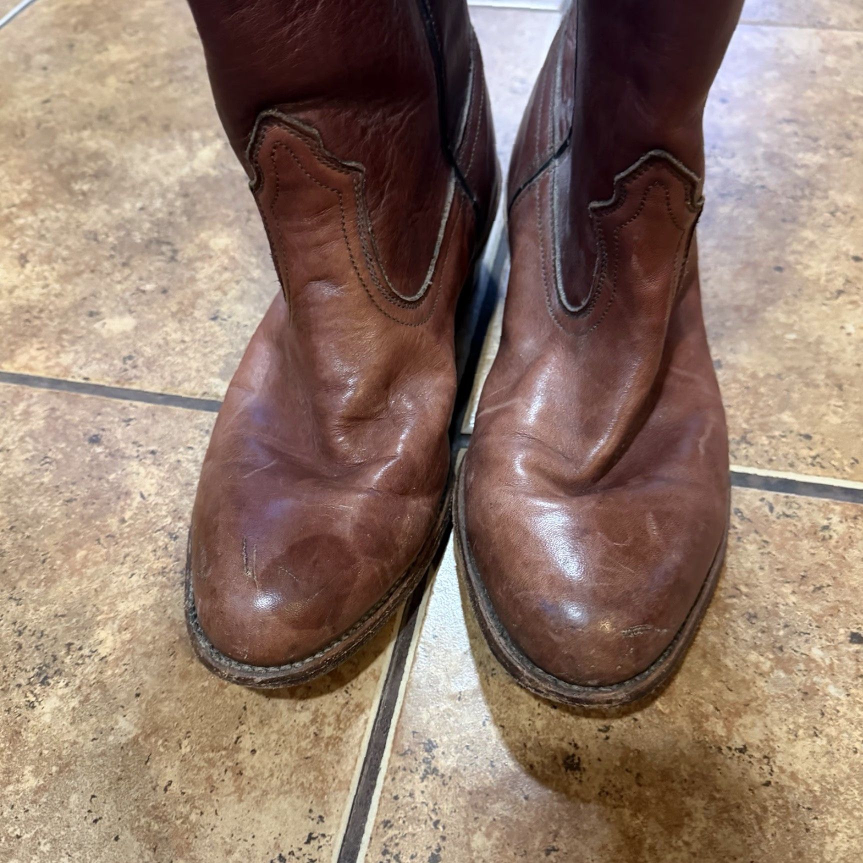Vintage VINTAGE Dexter Campus Western Boots Mens 12 M USA MADE Brown Leather Cowboy Boots Distressed? No, Excellent Condition Size US 12 / EU 45 - 5 Thumbnail