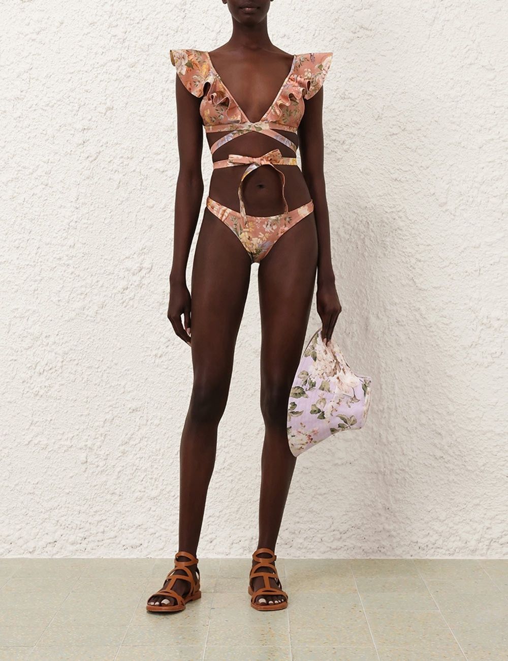 Zimmermann oc11z0226 Tallow Wrap Ruffle Bikini In Multicolor Size ONE SIZE - 5 Thumbnail