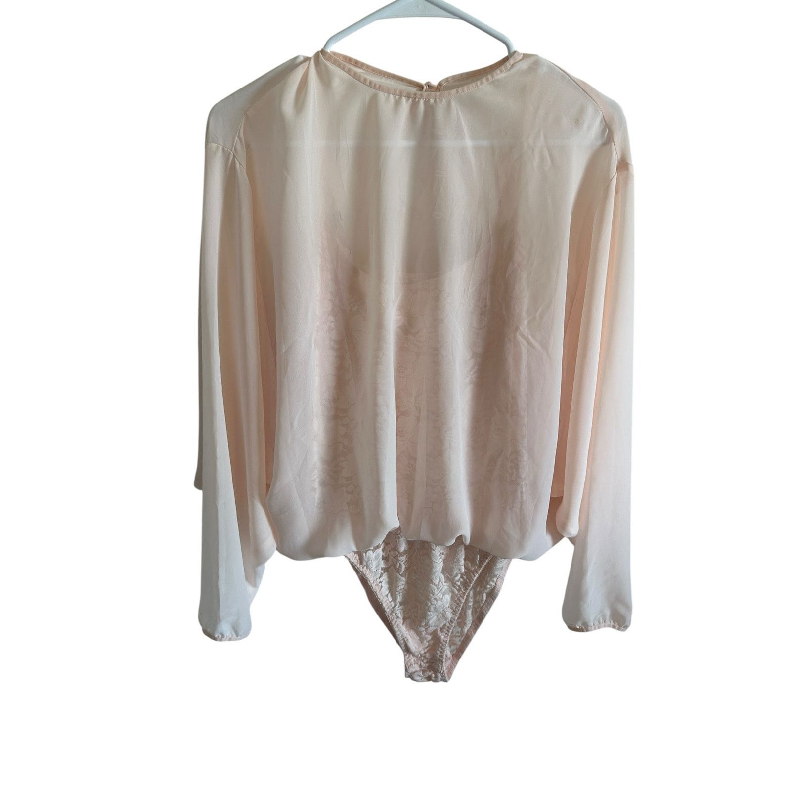 Other We Are HAH Pink Lace Long Sleeve Round Neck Floral Bodysuit Size L / US 10 / IT 46 - 4 Thumbnail
