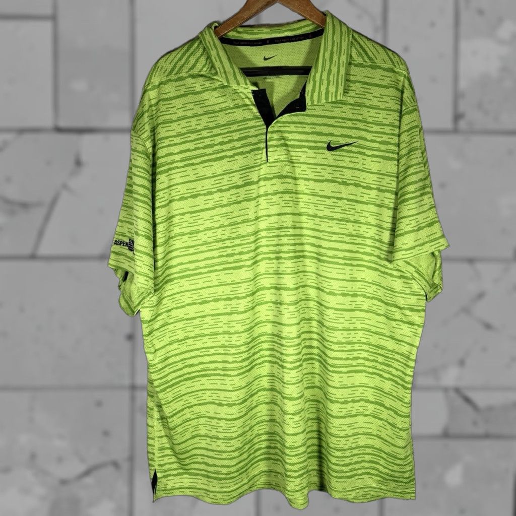Nike VINTAGE Nike Tiger Woods Polo Shirt Green Striped Dri-Fit Athletic Mens XXL Size US XXL / EU 58 / 5 - 1 Thumbnail