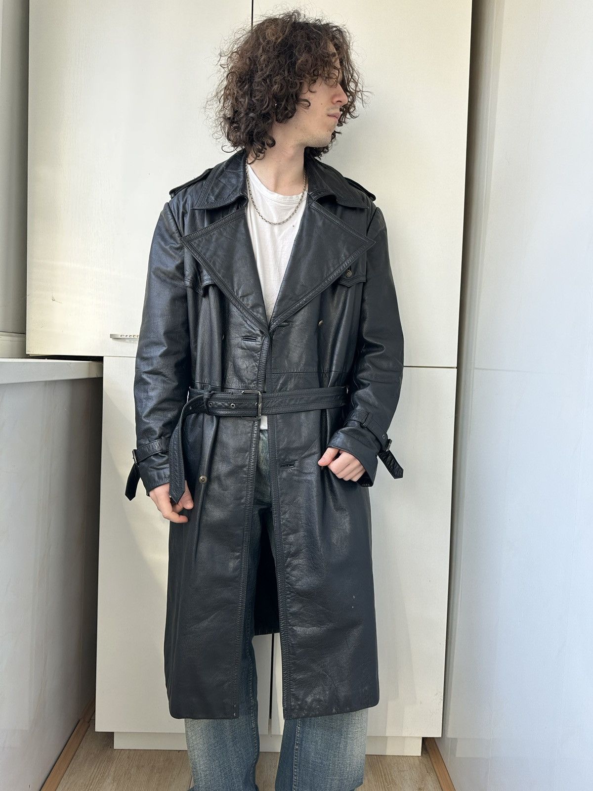 Vintage Saint Laurent Rive Gauche Leather Trench Coat | Grailed