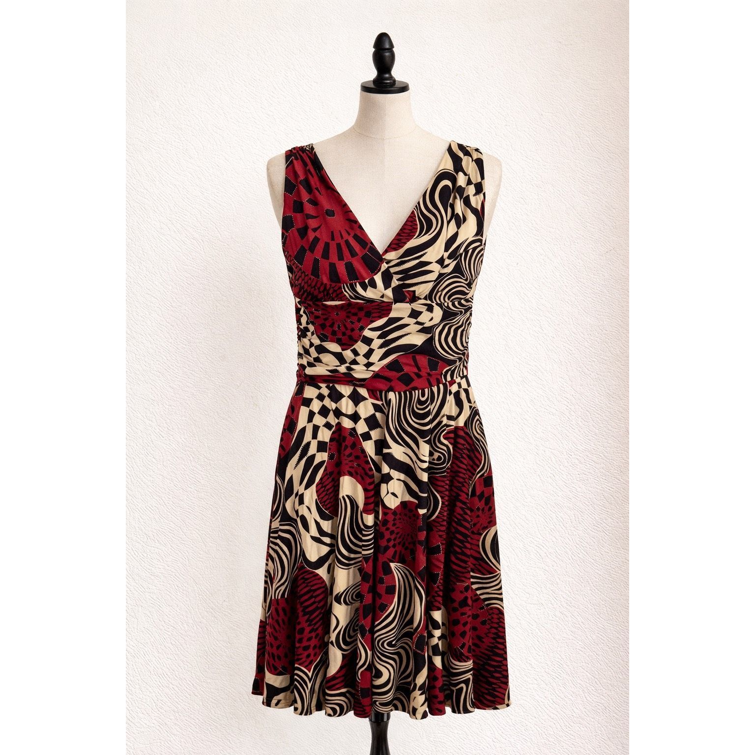 Other Ariella Abstract Print Fit & Flare Dress Red Black Tan Sleev Size M / US 6-8 / IT 42-44 - 1 Thumbnail
